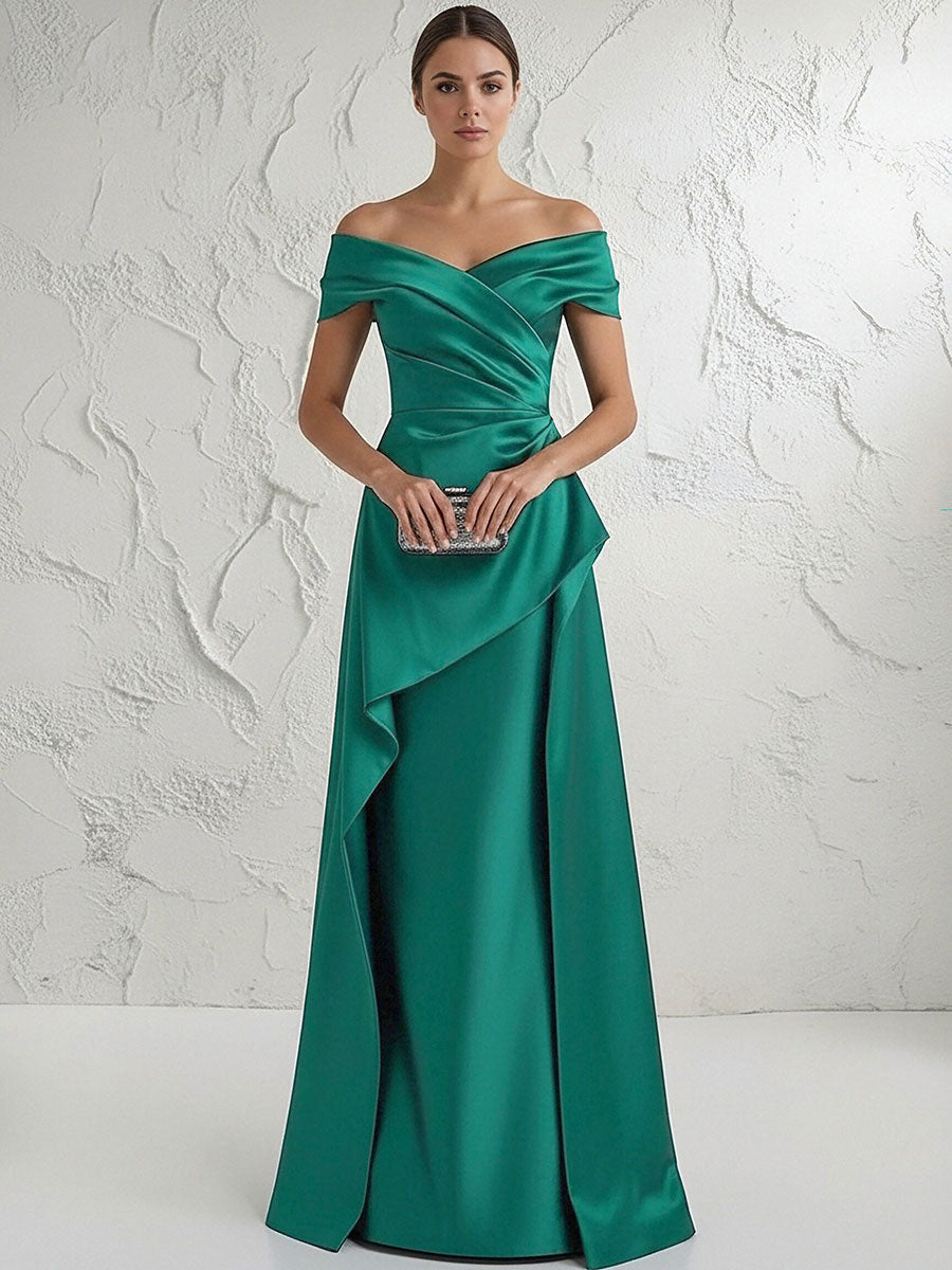 A Line/Princess Stand Collar Short Sleeve Long Elegant Mother of the Bride Dresses (SHI22500207)
