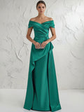 A Line Off Shoulder Floor Length Ruched Mother of the Bride Dresses (SHI22500193)