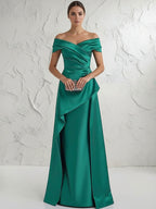 A Line Off Shoulder Floor Length Ruched Mother of the Bride Dresses (SHI22500193)