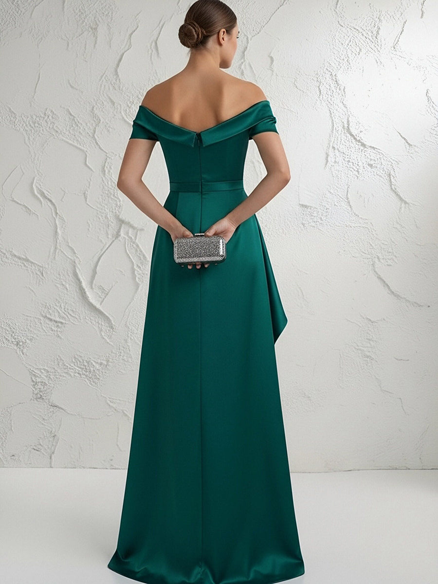 A Line/Princess Stand Collar Short Sleeve Long Elegant Mother of the Bride Dresses (SHI22500207)