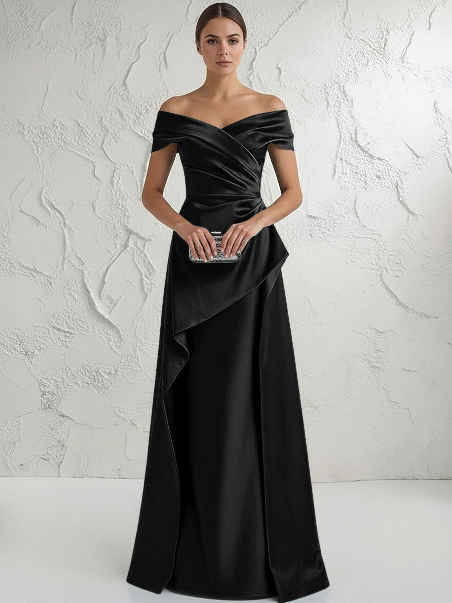 A Line Off Shoulder Floor Length Ruched Mother of the Bride Dresses (SHI22500193)
