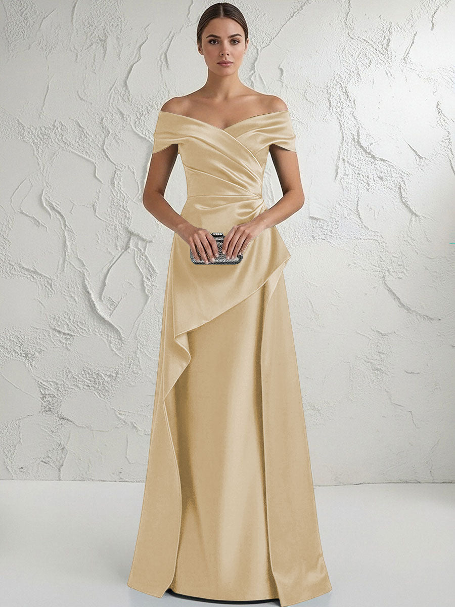 A Line Off Shoulder Floor Length Ruched Mother of the Bride Dresses (SHI22500193)