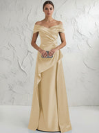 A Line Off Shoulder Floor Length Ruched Mother of the Bride Dresses (SHI22500193)