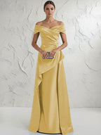 A Line Off Shoulder Floor Length Ruched Mother of the Bride Dresses (SHI22500193)