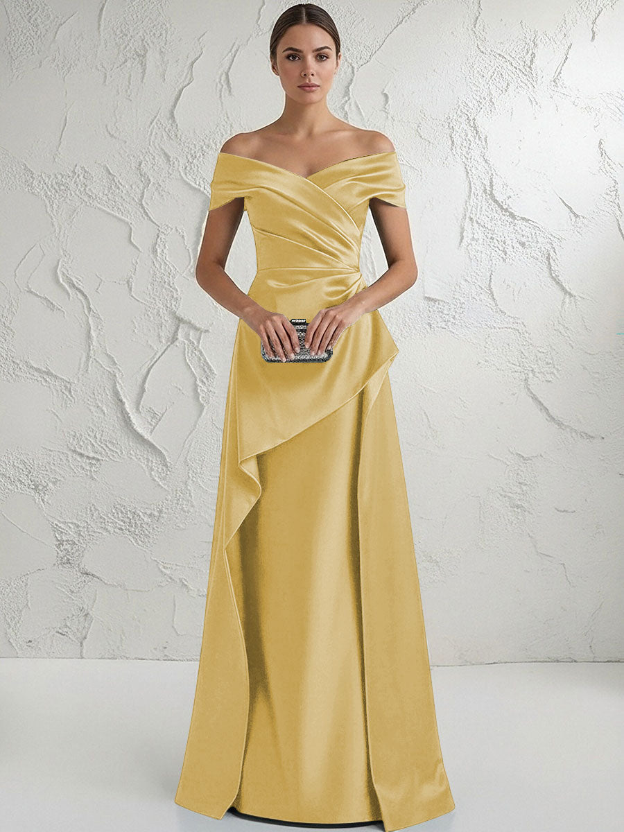 A Line Off Shoulder Floor Length Ruched Mother of the Bride Dresses (SHI22500193)