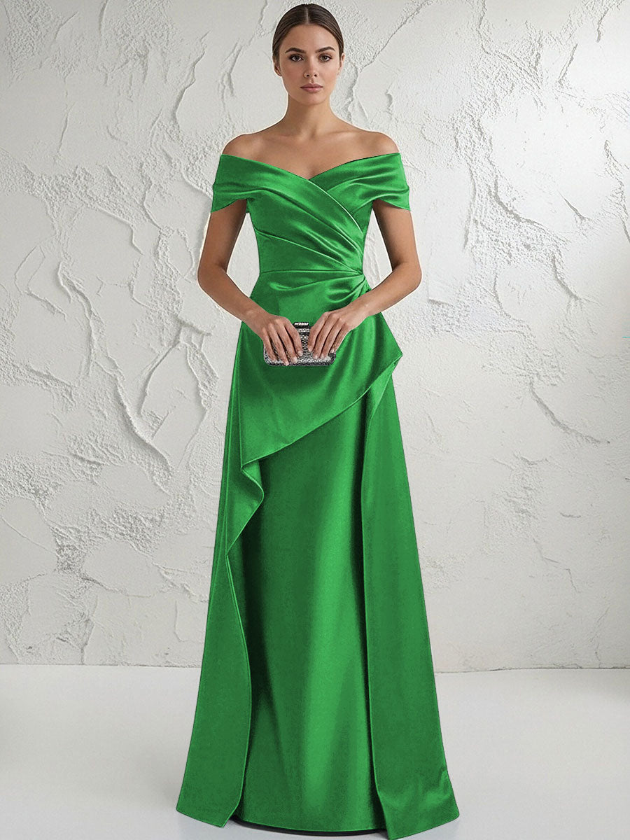 A Line Off Shoulder Floor Length Ruched Mother of the Bride Dresses (SHI22500193)