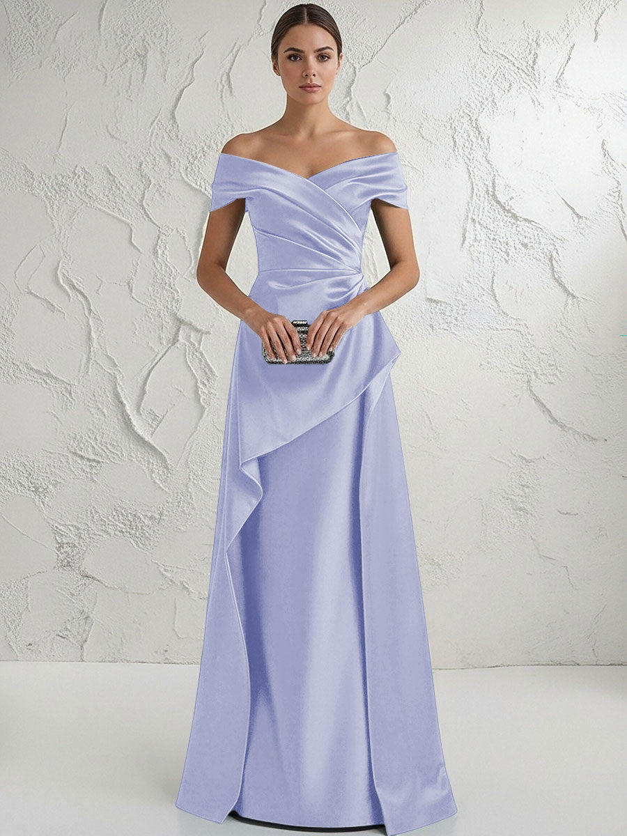 A Line Off Shoulder Floor Length Ruched Mother of the Bride Dresses (SHI22500193)