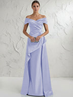 A Line Off Shoulder Floor Length Ruched Mother of the Bride Dresses (SHI22500193)