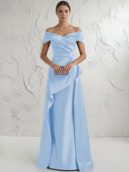 A Line Off Shoulder Floor Length Ruched Mother of the Bride Dresses (SHI22500193)