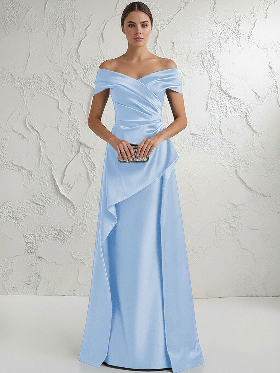 A Line Off Shoulder Floor Length Ruched Mother of the Bride Dresses (SHI22500193)