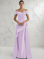 A Line Off Shoulder Floor Length Ruched Mother of the Bride Dresses (SHI22500193)