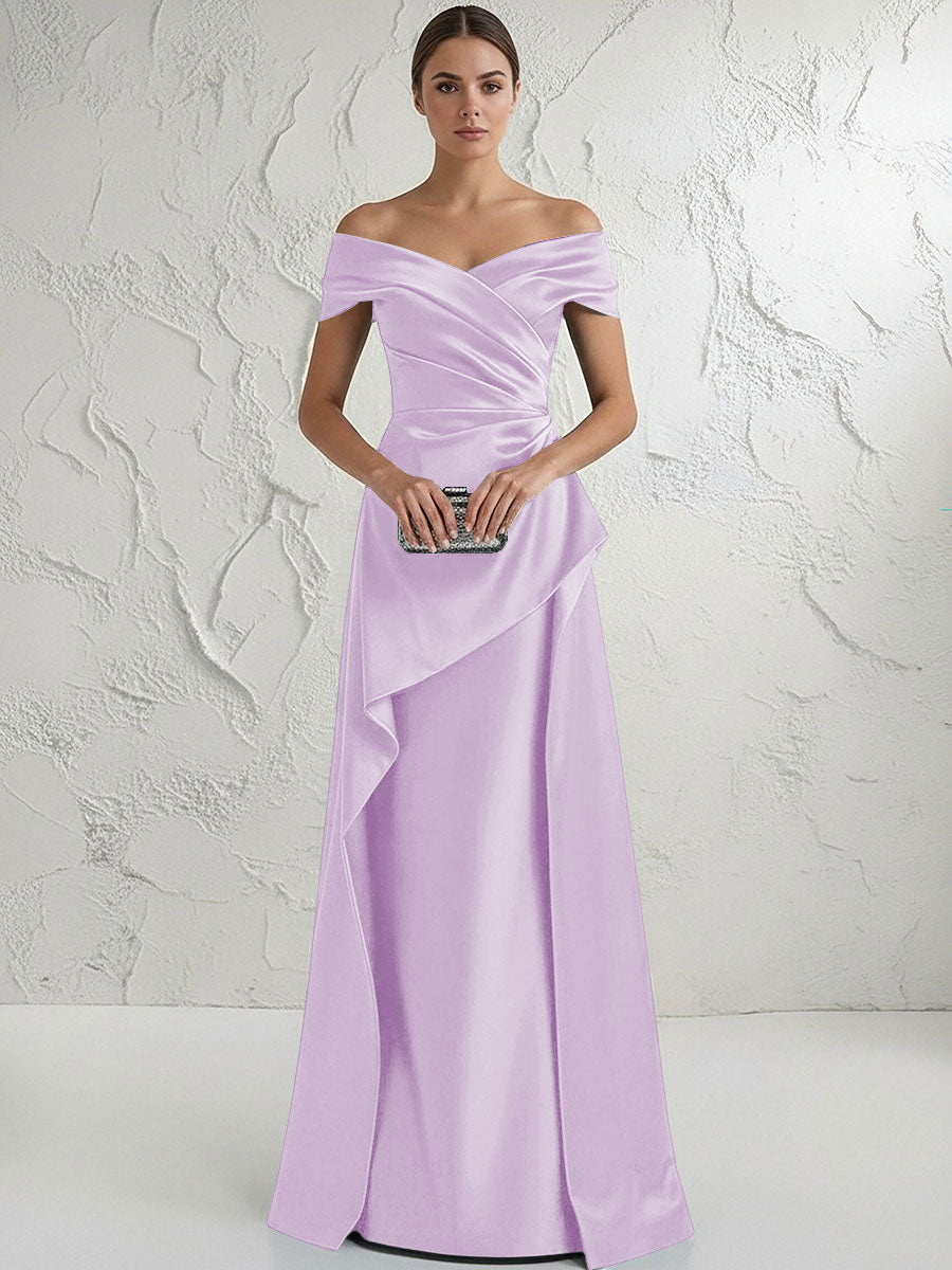 A Line Off Shoulder Floor Length Ruched Mother of the Bride Dresses (SHI22500193)