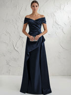 A Line Off Shoulder Floor Length Ruched Mother of the Bride Dresses (SHI22500193)