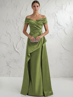 A Line Off Shoulder Floor Length Ruched Mother of the Bride Dresses (SHI22500193)