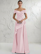 A Line Off Shoulder Floor Length Ruched Mother of the Bride Dresses (SHI22500193)
