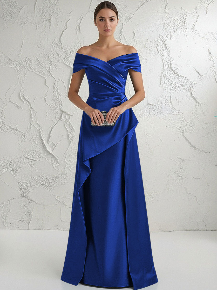 A Line Off Shoulder Floor Length Ruched Mother of the Bride Dresses (SHI22500193)