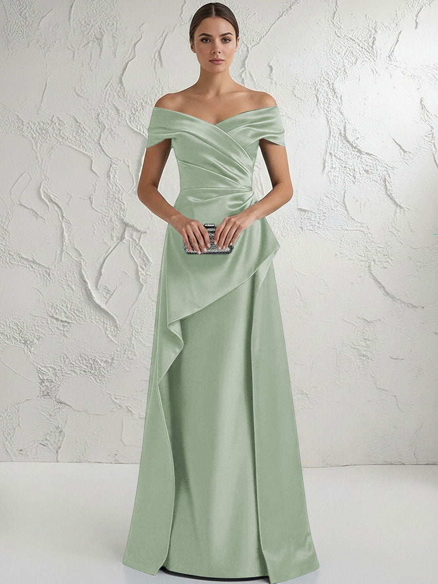 A Line Off Shoulder Floor Length Ruched Mother of the Bride Dresses (SHI22500193)