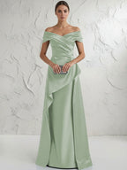 A Line Off Shoulder Floor Length Ruched Mother of the Bride Dresses (SHI22500193)