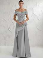 A Line Off Shoulder Floor Length Ruched Mother of the Bride Dresses (SHI22500193)