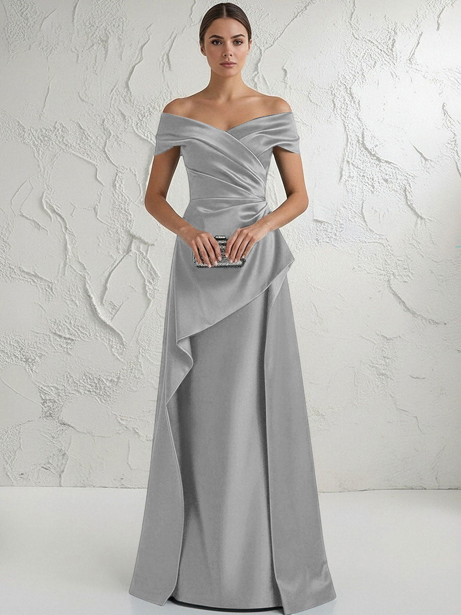 A Line Off Shoulder Floor Length Ruched Mother of the Bride Dresses (SHI22500193)