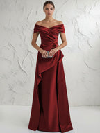 A Line Off Shoulder Floor Length Ruched Mother of the Bride Dresses (SHI22500193)