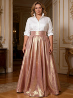A Line Shirt Collar Half Sleeve Long Elegant Mother of the Bride Dresses with Pleats (SHI22500203)