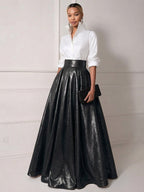 A Line Shirt Collar Half Sleeve Long Elegant Mother of the Bride Dresses with Pleats (SHI22500203)