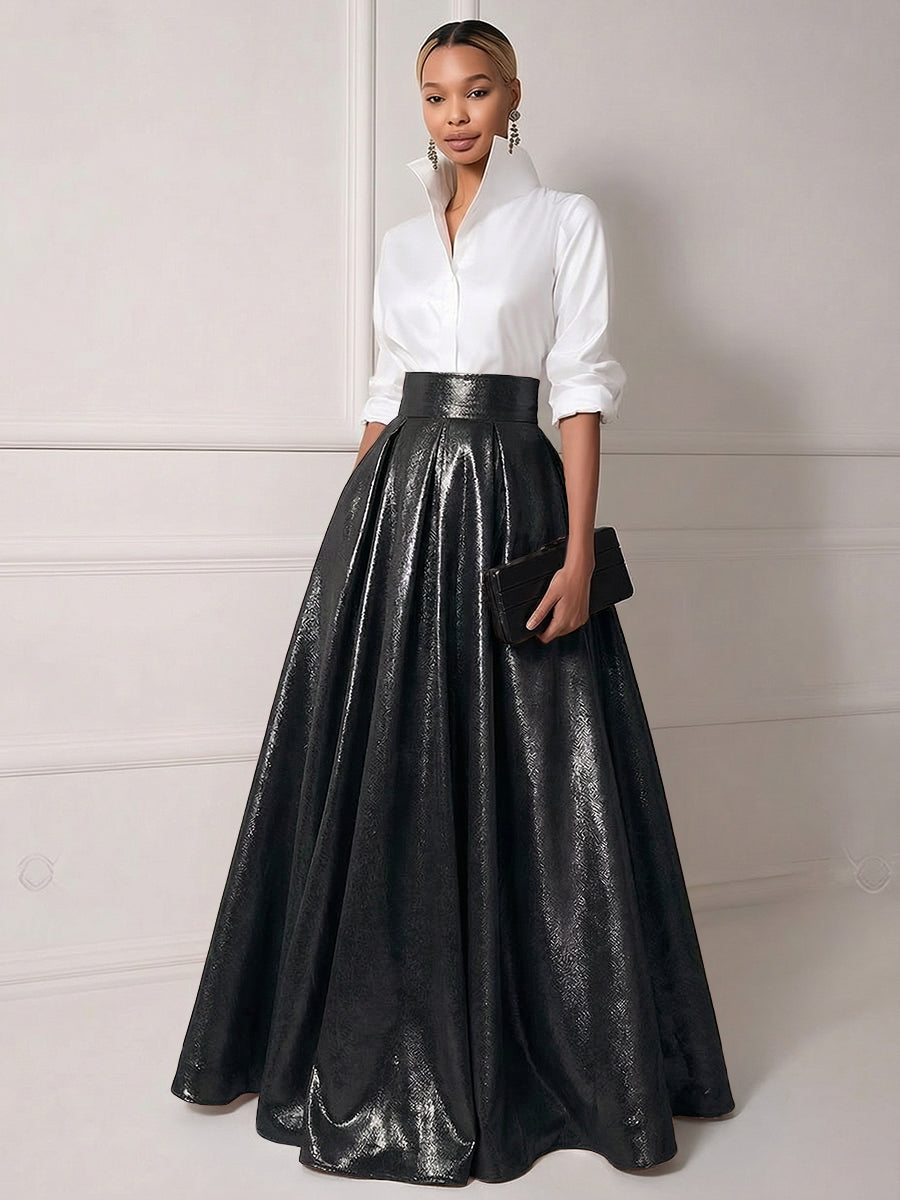 A Line Shirt Collar Half Sleeve Long Elegant Mother of the Bride Dresses with Pleats (SHI22500203)