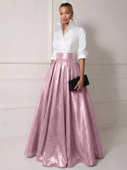 A Line Shirt Collar Half Sleeve Long Elegant Mother of the Bride Dresses with Pleats (SHI22500203)