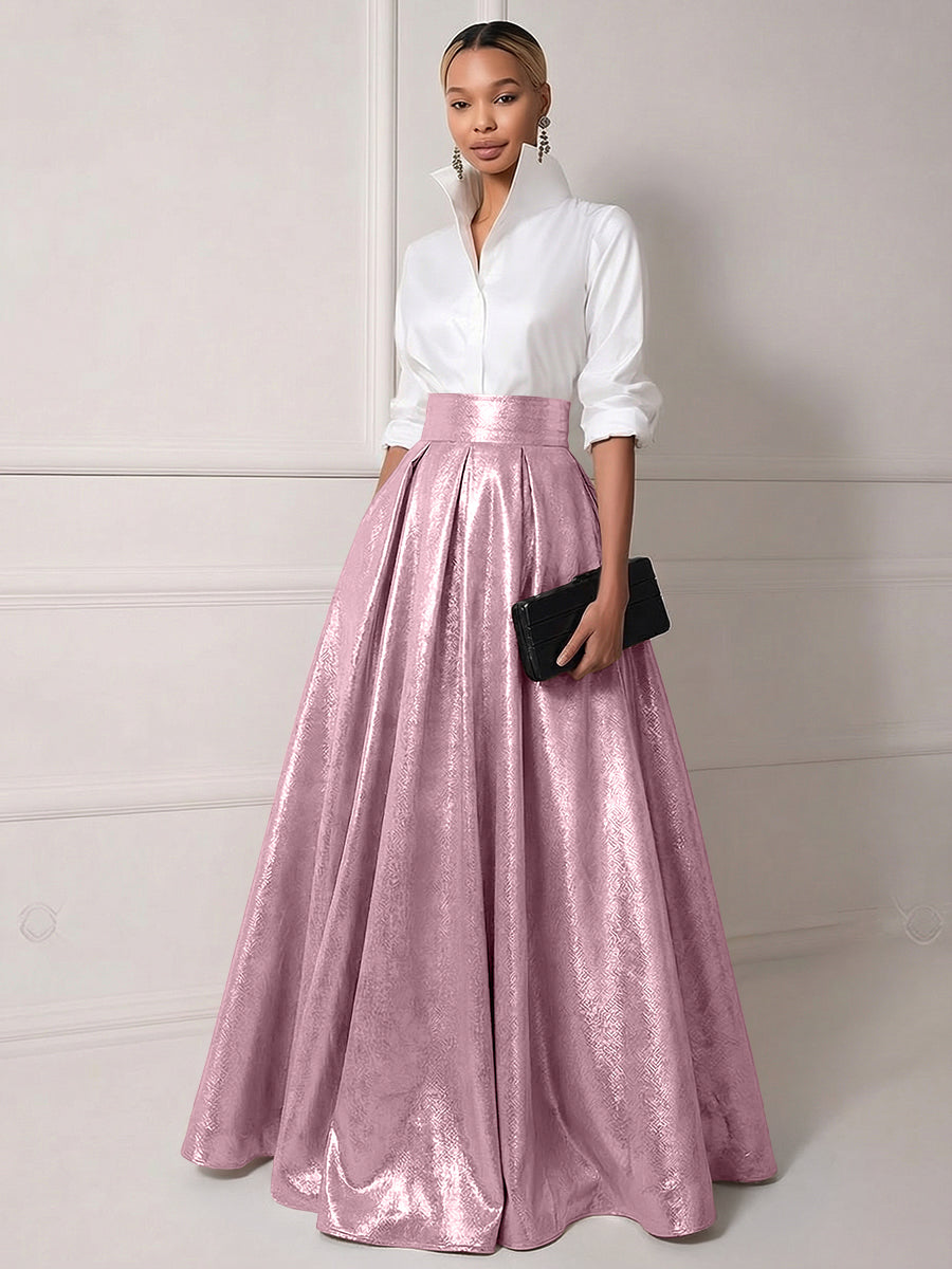 A Line Shirt Collar Half Sleeve Long Elegant Mother of the Bride Dresses with Pleats (SHI22500203)