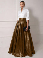 A Line Shirt Collar Half Sleeve Long Elegant Mother of the Bride Dresses with Pleats (SHI22500203)