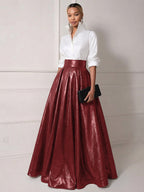 A Line Shirt Collar Half Sleeve Long Elegant Mother of the Bride Dresses with Pleats (SHI22500203)