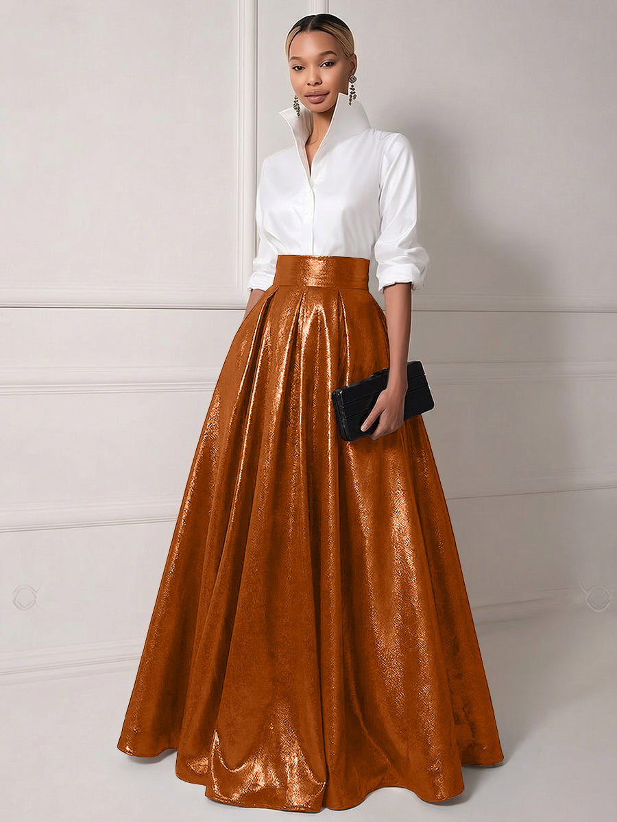 A Line Shirt Collar Half Sleeve Long Elegant Mother of the Bride Dresses with Pleats (SHI22500203)