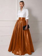 A Line Shirt Collar Half Sleeve Long Elegant Mother of the Bride Dresses with Pleats (SHI22500203)