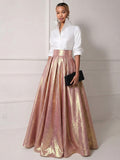 A Line Shirt Collar Half Sleeve Long Elegant Mother of the Bride Dresses with Pleats (SHI22500203)
