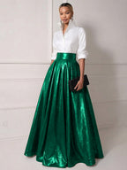 A Line Shirt Collar Half Sleeve Long Elegant Mother of the Bride Dresses with Pleats (SHI22500203)