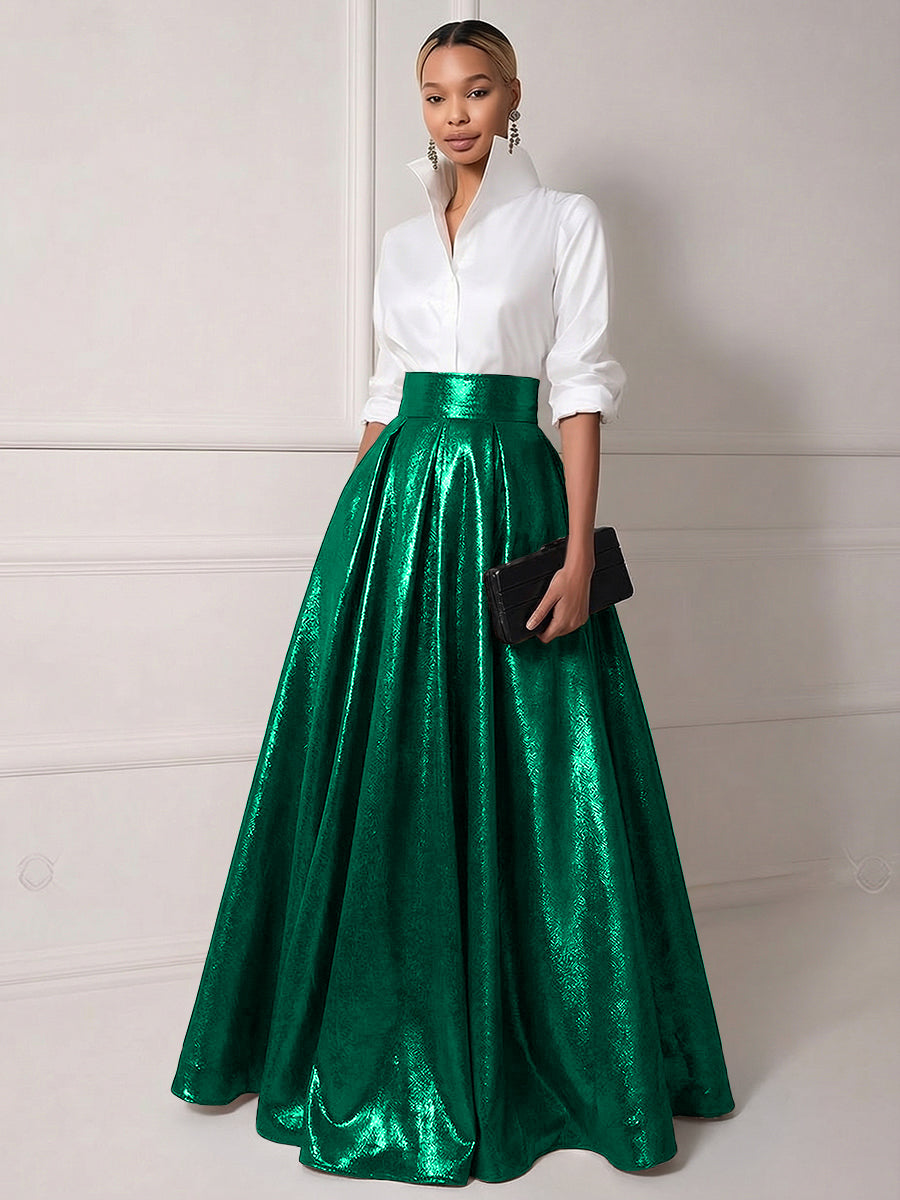 A Line Shirt Collar Half Sleeve Long Elegant Mother of the Bride Dresses with Pleats (SHI22500203)