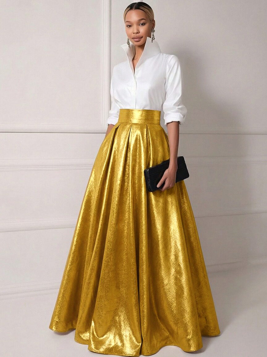 A Line Shirt Collar Half Sleeve Long Elegant Mother of the Bride Dresses with Pleats (SHI22500203)