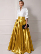 A Line Shirt Collar Half Sleeve Long Elegant Mother of the Bride Dresses with Pleats (SHI22500203)