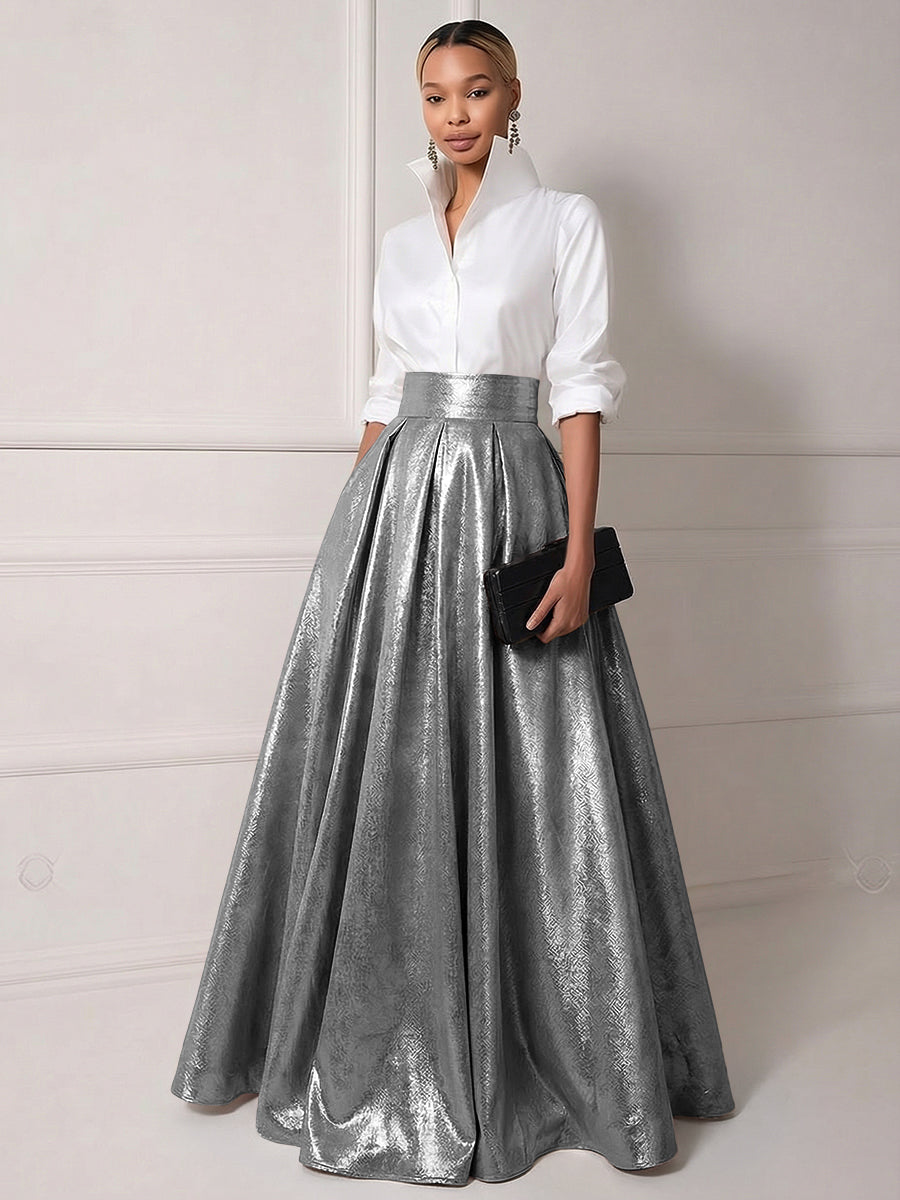 A Line Shirt Collar Half Sleeve Long Elegant Mother of the Bride Dresses with Pleats (SHI22500203)