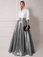 A Line Shirt Collar Half Sleeve Long Elegant Mother of the Bride Dresses with Pleats (SHI22500203)