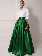 A Line Shirt Collar Half Sleeve Long Elegant Mother of the Bride Dresses with Pleats (SHI22500203)