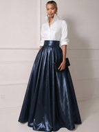 A Line Shirt Collar Half Sleeve Long Elegant Mother of the Bride Dresses with Pleats (SHI22500203)