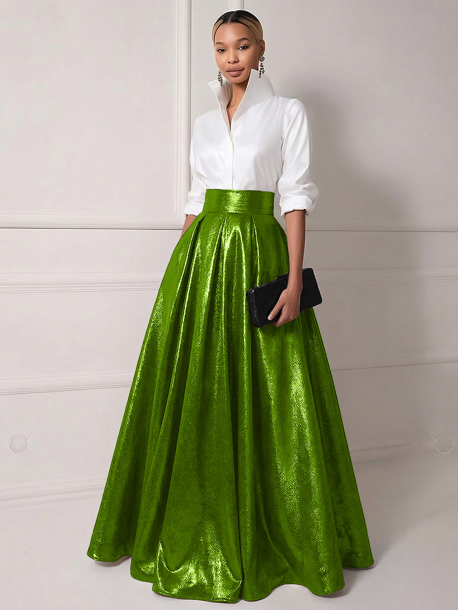 A Line Shirt Collar Half Sleeve Long Elegant Mother of the Bride Dresses with Pleats (SHI22500203)