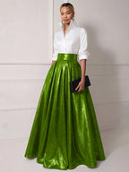 A Line Shirt Collar Half Sleeve Long Elegant Mother of the Bride Dresses with Pleats (SHI22500203)