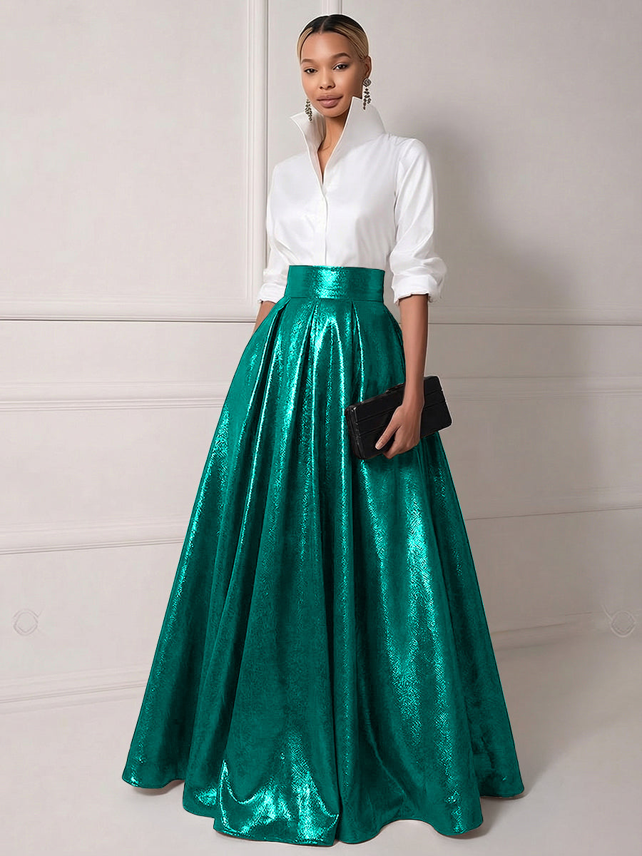 A Line Shirt Collar Half Sleeve Long Elegant Mother of the Bride Dresses with Pleats (SHI22500203)