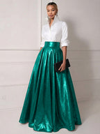 A Line Shirt Collar Half Sleeve Long Elegant Mother of the Bride Dresses with Pleats (SHI22500203)