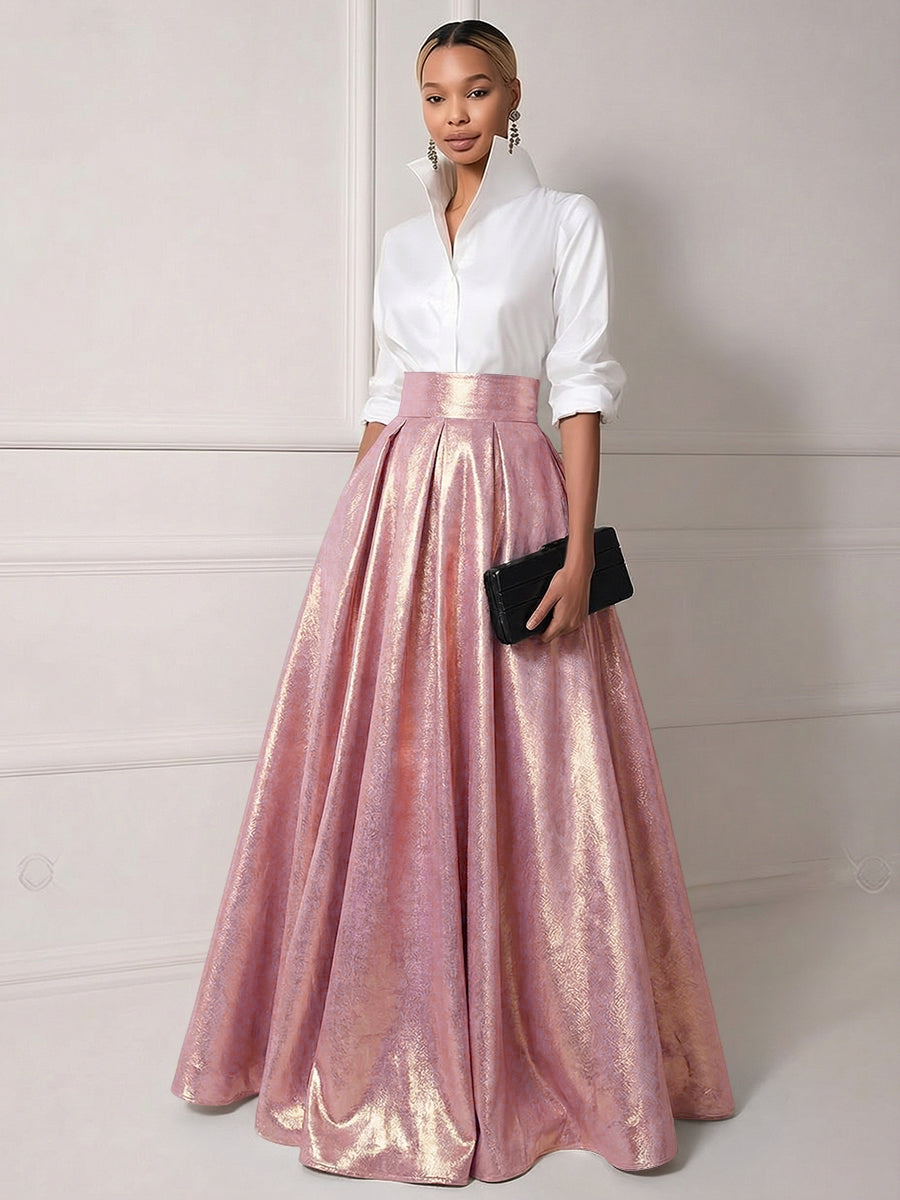 A Line Shirt Collar Half Sleeve Long Elegant Mother of the Bride Dresses with Pleats (SHI22500203)