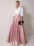 A Line Shirt Collar Half Sleeve Long Elegant Mother of the Bride Dresses with Pleats (SHI22500203)