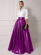 A Line Shirt Collar Half Sleeve Long Elegant Mother of the Bride Dresses with Pleats (SHI22500203)